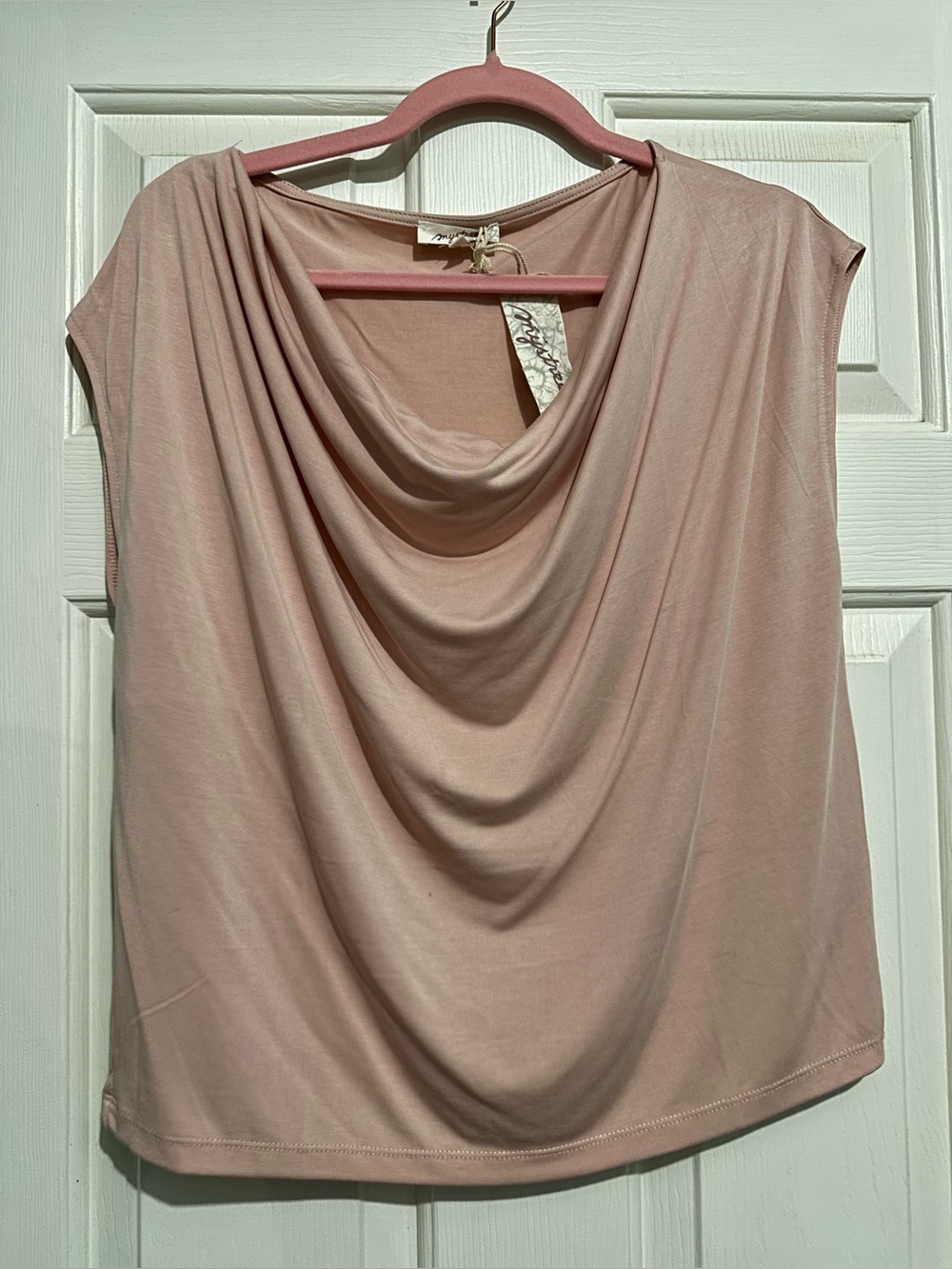 NWT Mystree Draped Cowl Neck Sleeveless Blouse in Dusty Rose
